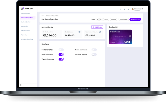 CleverCards card configuration on a laptop