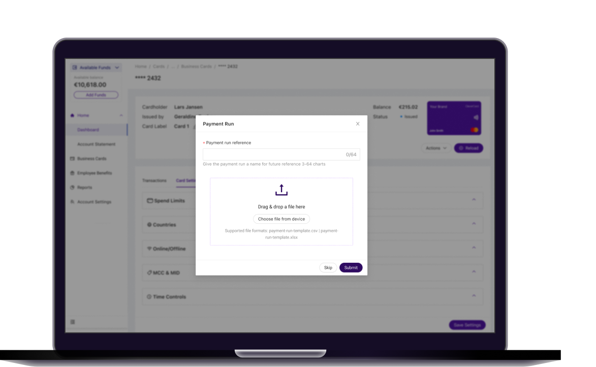 Single card issuance dashboard