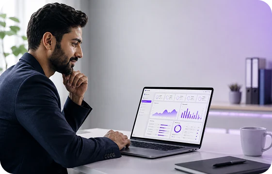An accountant reviewing client orders and commission on a reporting dashboard